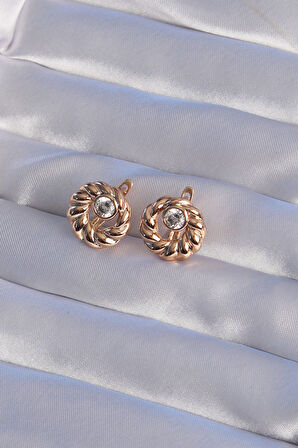 STİLLOVE XUPİNG Rose Renk Oval Zirkon Taşlı Burgu Model Küpe