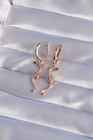 STİLLOVE XUPİNG Rose Renk Zirkon Taşlı Kertenkele Model Halka Küpe