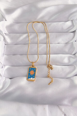 STİLLOVE 316L Çelik Gold Renk Mavi Mineli Güneş Model Tarot Kolye
