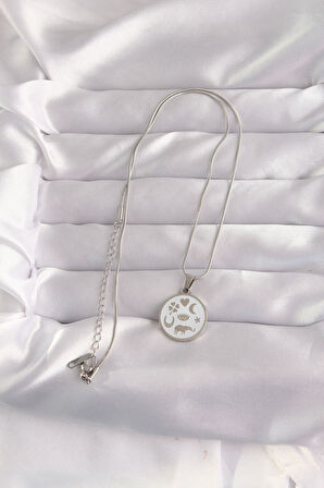 STİLLOVE 316L Çelik Gümüş Renk Beyaz Mineli Karışık Figürlü Tarot Kolye