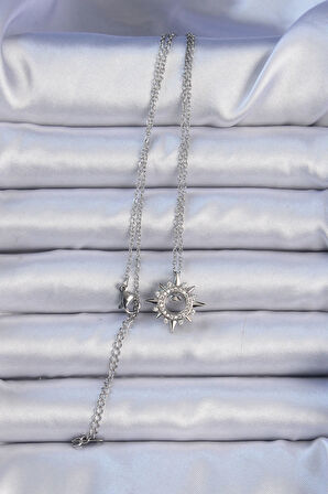 STİLLOVE 316L Çelik Zincir Gümüş Renk Zirkon Taşlı Parlayan Yıldız Kolye