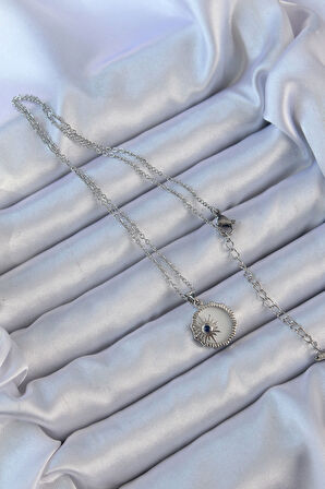 STİLLOVE 316L Çelik Gümüş Renk Zirkon Taşlı Mineli Kutup Yıldızı Kolye