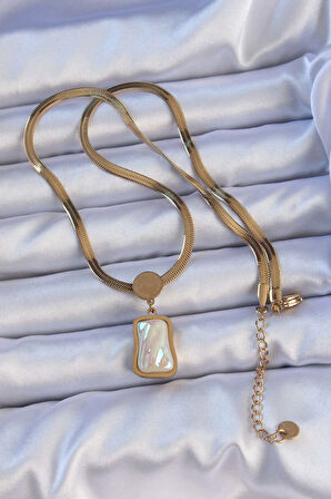 STİLLOVE 316L Çelik Gold Renk İtalyan Zincir Ezme Taşlı Kolye