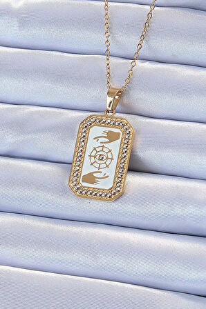 STİLLOVE 316L Çelik Zincir Altın Renk Mineli Zirkon Taşlı Göz Figür Tarot Kolye