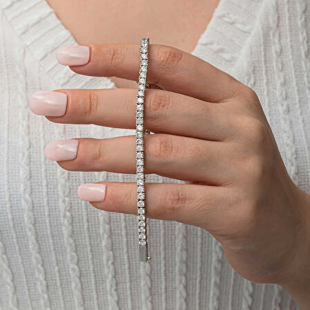 STİLLOVE Gümüş 3.5 mm Beyaz Taşlı Su Yolu Kadın Bileklik