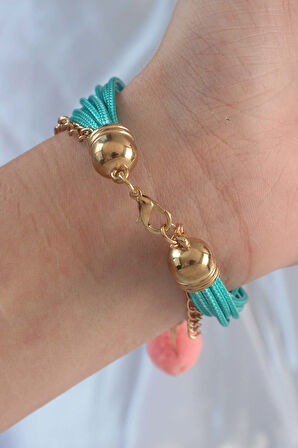 STİLLOVE Turkuaz Renk Kar Tanesi Figür Zincir Detay İpli Çoklu Bileklik