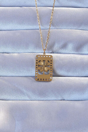 STİLLOVE 316L Altın Renk İşlemeli Yonca Model Vintage Kolye