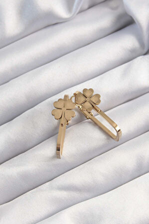 STİLLOVE 316L Çelik Altın Renk Geometrik Yonca Model Küpe