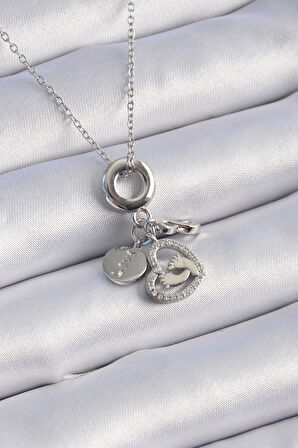 STİLLOVE 316L Çelik Gümüş Renk Zirkon Taş Detay Kalp Model Charm Kadın Kolye