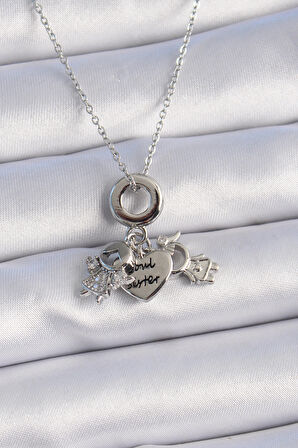 STİLLOVE 316L Çelik Gümüş Renk Zirkon Taş Detay Çocuk Figür Charm Model Kadın Kolye