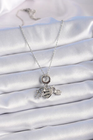 STİLLOVE 316L Çelik Gümüş Renk Zirkon Taş Detay Çocuk Figür Charm Model Kadın Kolye