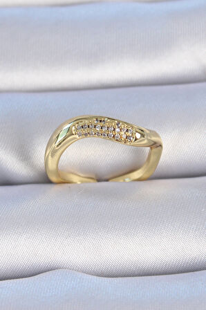 STİLLOVE Pirinç Gold Renk Zirkon Taşlı Kadın Yüzük