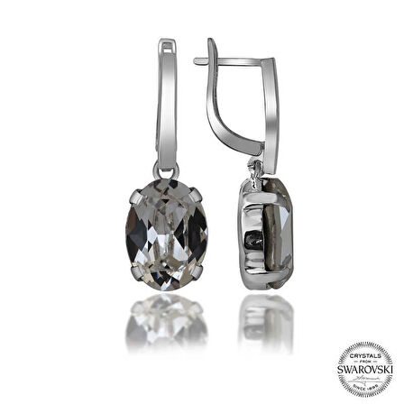 STİLLOVE Swarovski Crystal Taşlı Gümüş Beyaz Oval Sallantılı Kadın Küpe