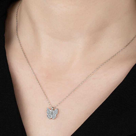 STİLLOVE Swarovski Taşlı Gümüş Kelebek Kolye