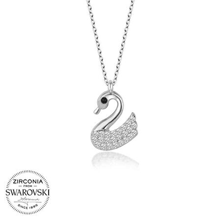 STİLLOVE Swarovski Taşlı Gümüş Kuğu Bayan Kolye