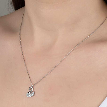 STİLLOVE Swarovski Taşlı Gümüş Kuğu Bayan Kolye