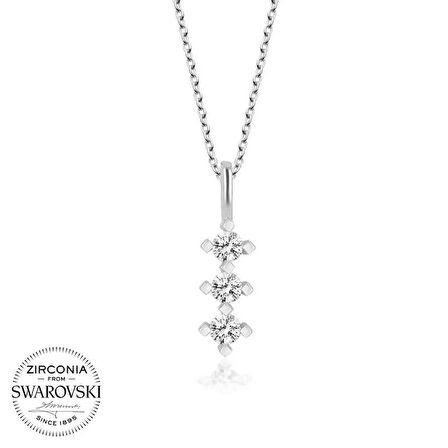STİLLOVE Swarovski Taşlı Gümüş Üçtaş Tektaş Bayan Kolye