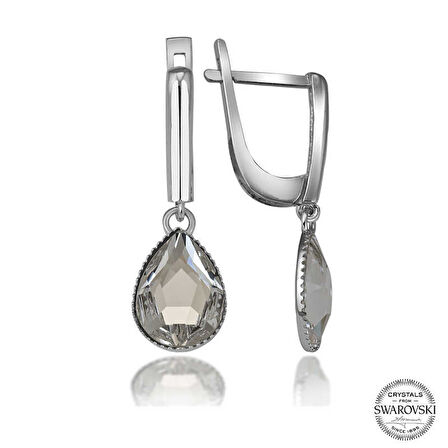 STİLLOVE Swarovski Crystal Taşlı Gümüş Beyaz Damla Sallantılı Kadın Küpe