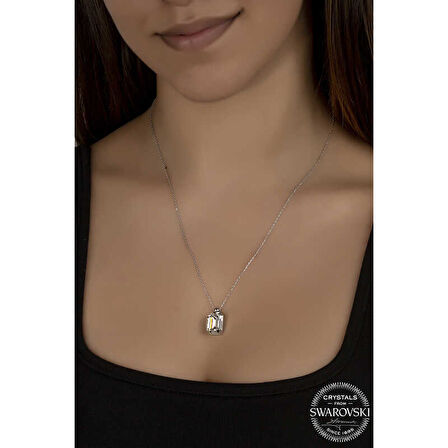 STİLLOVE Swarovski Crystal Taşlı Baget Gümüş Kadın Kolye