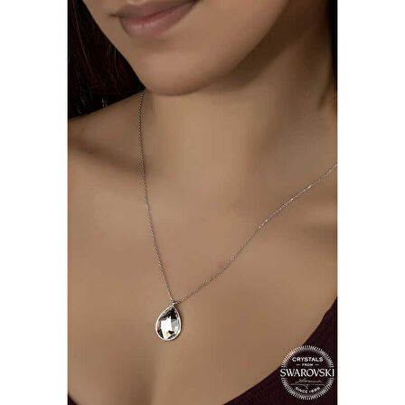 STİLLOVE Swarovski Crystal Taşlı Damla Gümüş Kadın Kolye
