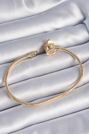 STİLLOVE 316L Çelik Zincir Gold Renk Zirkon Taşlı Taç Charm Model Kadın Bileklik