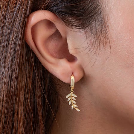 STİLLOVE Gümüş Gold Sallantılı Başak Kadın Küpe