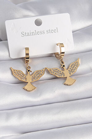 STİLLOVE 316L Çelik Gold Renk Zirkon Taşlı Anka Kuşu Model Kadın Küpe