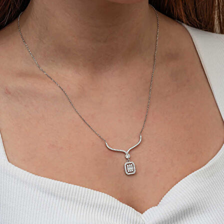 STİLLOVE Gümüş Baget Taşlı Gerdanlık Model Kadın Kolye