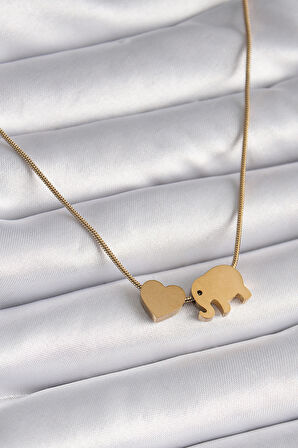 STİLLOVE 316L Çelik Gold Renk Fil Kalp Figürlü Kadın Kolye