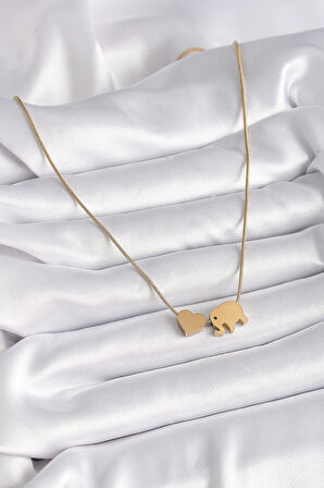 STİLLOVE 316L Çelik Gold Renk Fil Kalp Figürlü Kadın Kolye