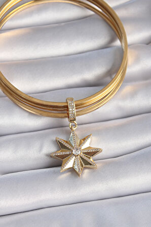 STİLLOVE Pirinç Gold Renk Zirkon Taşlı Kutup Yıldızı Ajda Charm
