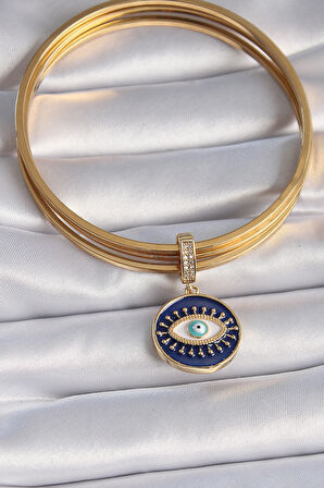 STİLLOVE Pirinç Gold Renk Zirkon Taşlı Nazar Boncuk Detaylı Göz İşlemeli Ajda Charm