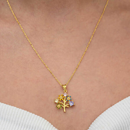 STİLLOVE Gümüş Gold Renkli Hayat Ağacı Kadın Kolye