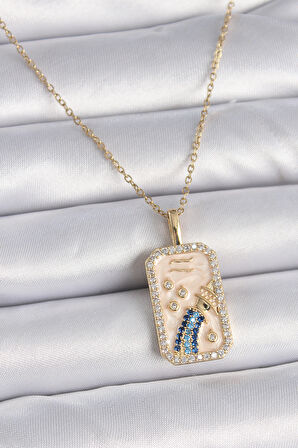 STİLLOVE 316L Çelik Gold Renk Zincir Kova Burcu Zirkon Taşlı Kadın Kolye