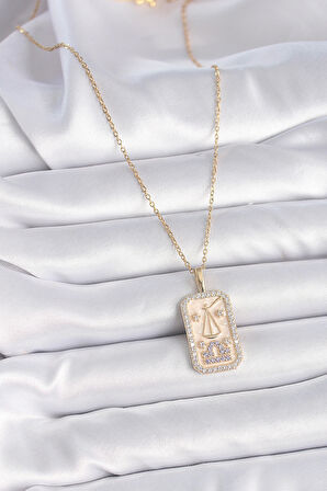 STİLLOVE 316L Çelik Gold Renk Zincir Terazi Burcu Zirkon Taşlı Kadın Kolye