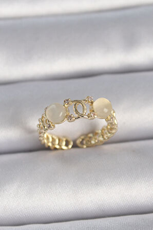 STİLLOVE Pirinç Gold Renk Ayarlanabilir Zirkon Taşlı Beyaz Mineli Birleşik Halka Model Kadın Yüzük