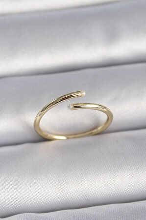STİLLOVE Pirinç Gold Renk Ayarlanabilir İnci Detay Kadın Yüzük