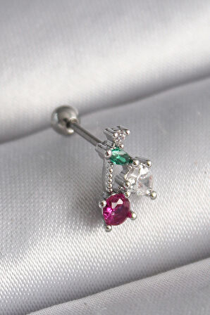 STİLLOVE 316L Çelik Gümüş Renk Zirkon Taşlı Tragus Piercing