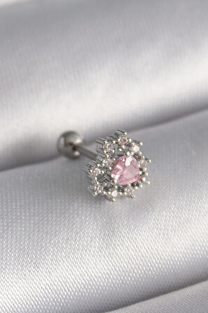 STİLLOVE 316L Çelik Gümüş Renk Zirkon Taşlı Kalp Tragus Piercing
