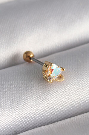 STİLLOVE 316L Çelik Gold Renk Zirkon Taşlı Kalp Tragus Piercing