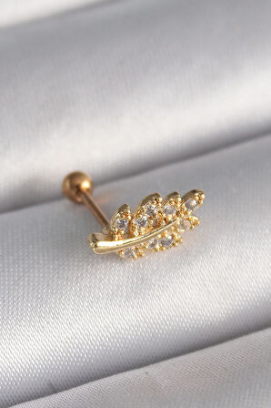 STİLLOVE 316L Çelik Gold Renk Zirkon Taşlı Dal Tragus Piercing