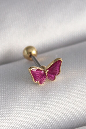 STİLLOVE 316L Çelik Gümüş Renk Pembe Kelebek Model Tragus Piercing