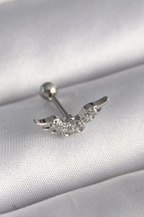 STİLLOVE 316L Çelik Gümüş Renk Zirkon Taş Detay Kanat Model Tragus Piercing