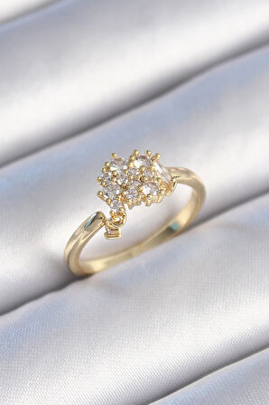 STİLLOVE Pirinç Gold Renk Zirkon Taşlı Kadın Yüzük
