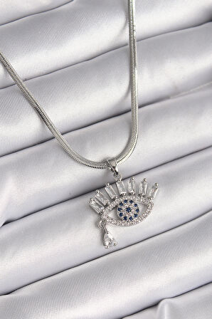 STİLLOVE 316L Çelik Gümüş Renk İtalyan Zincir Zirkon Taşlı Göz Model Kadın Kolye