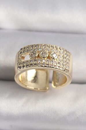 STİLLOVE Pirinç Gold Renk Zirkon Taşlı Messika Model Ayarlanabilir Kadın Yüzük