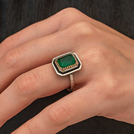 STİLLOVE Gümüş Yeşil Taşlı Otantik Kadın Yüzük