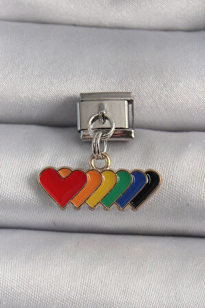 STİLLOVE 316L Çelik Gümüş Renk Renkli Sallantı Kalp Model Nomination Charm