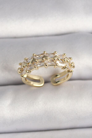 STİLLOVE Pirinç Gold Renk Zirkon Taşlı Ayarlanabilir Yüzük
