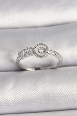 STİLLOVE Pirinç Gümüş Renk Zirkon Taşlı Ayarlanabilir Kadın Yüzük